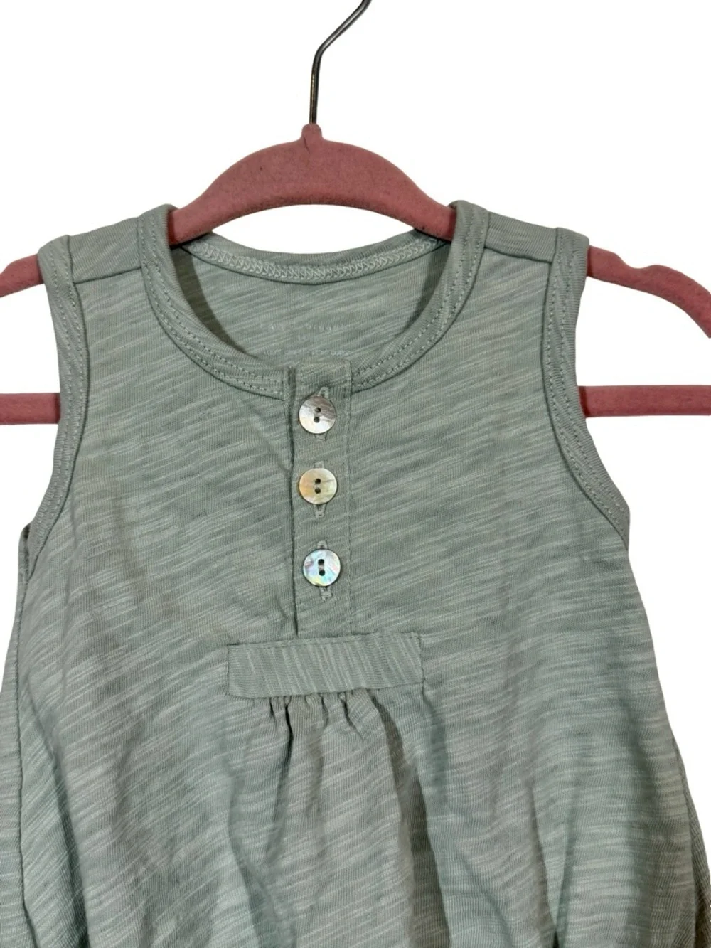 Tane Organic Flamé Sleeveless Henley Romper Seafoam 3-6 months-Still Full Price